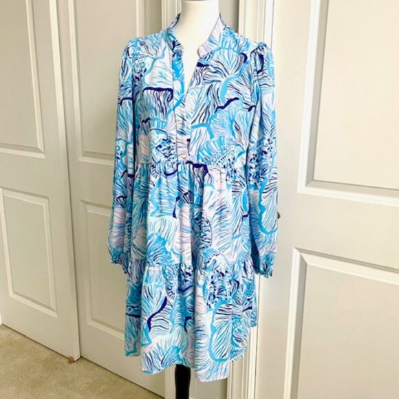 Lilly Pulitzer Blue Ocean Winona Swing Dress Size Large - Picture 2 of 9